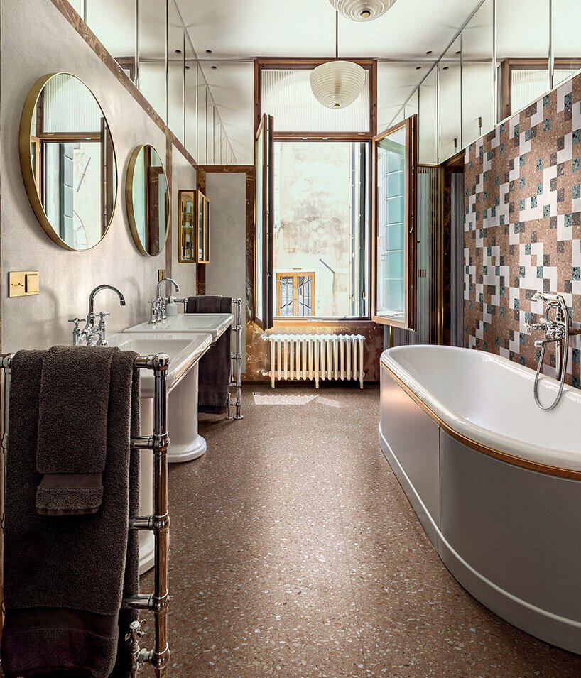 Florim SensiVenezia porcelain stoneware surface featuring terrazzo-inspired aggregates and nuanced Venetian colors.